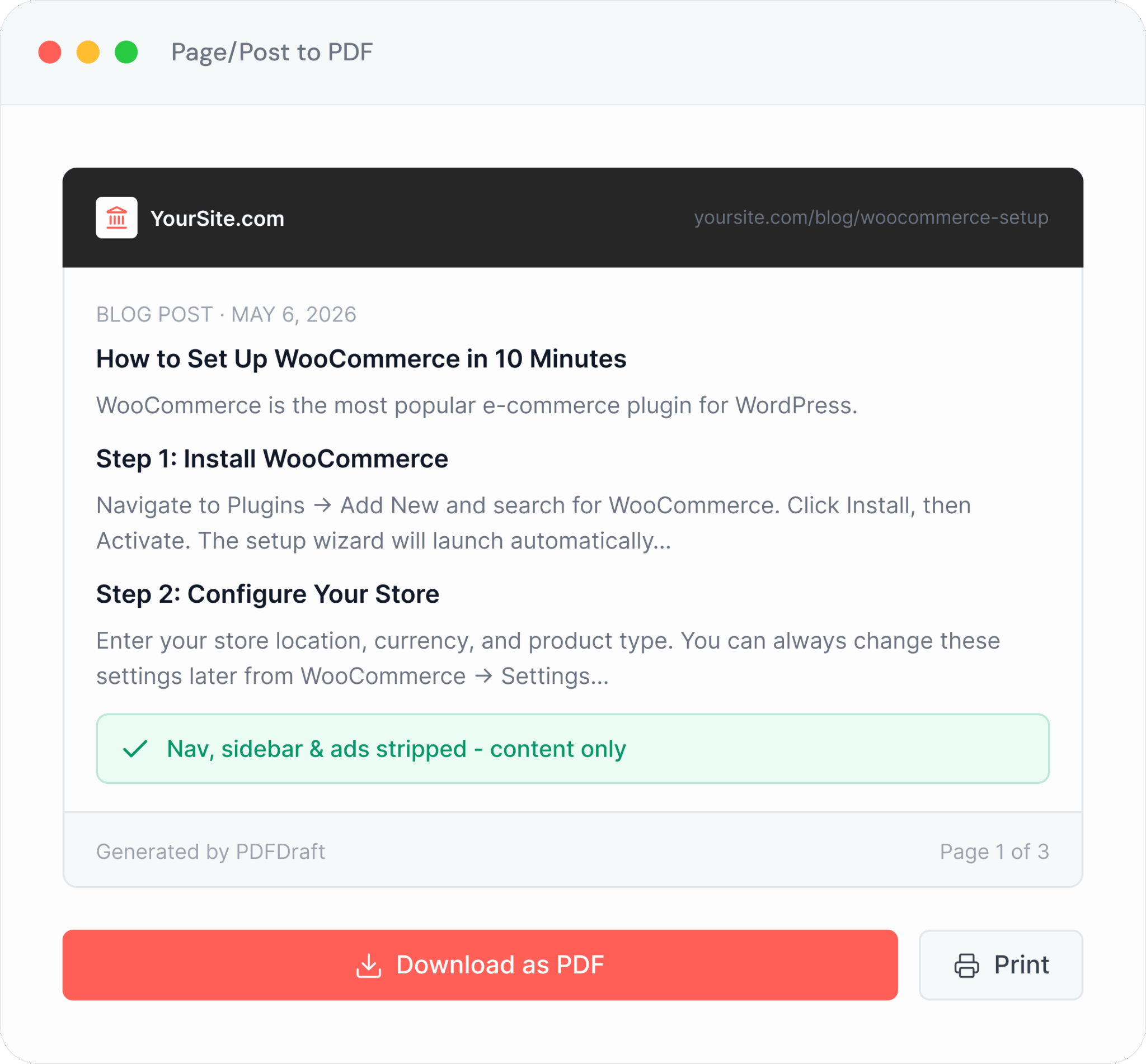 PDFDraft Post to PDF feature
